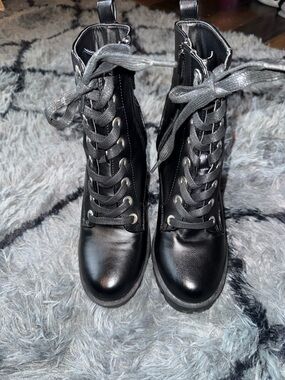 Sincerely Jules Black Lace-Up Combat Boots with Side Zip